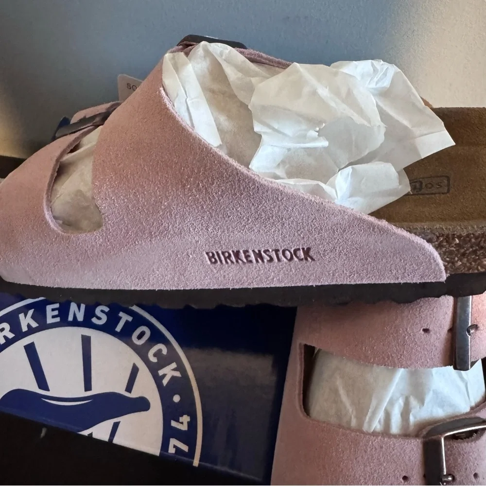 Birkenstock Arizona Leather/Suede Slide Sandals in Candy Pink